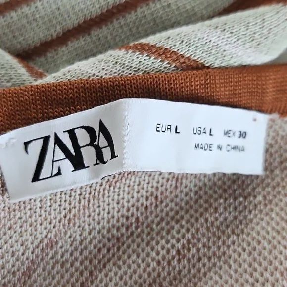 Zara Stripe Knit Top & Skirt Co Ord Set Size Large Green/ Brown Skirt Sets